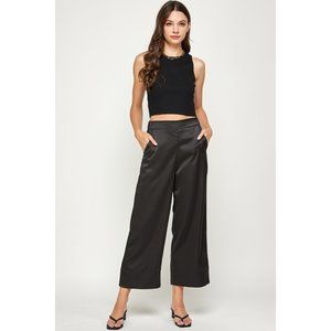 STRAIGHT CROPPED WIDE PANTS BLACK